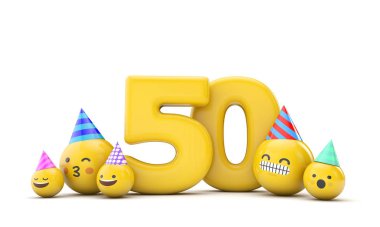 50 numaralı emoji doğum günü partisi kutlaması. 3d Hazırlama