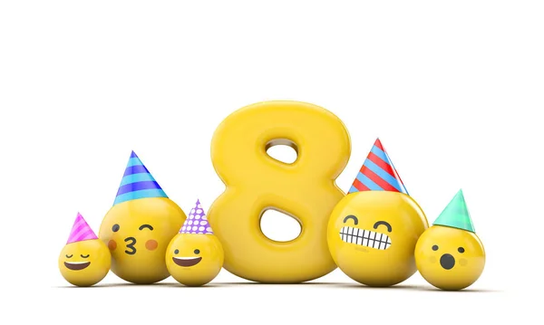 Festa di compleanno numero 8 emoji. Render 3D — Foto Stock