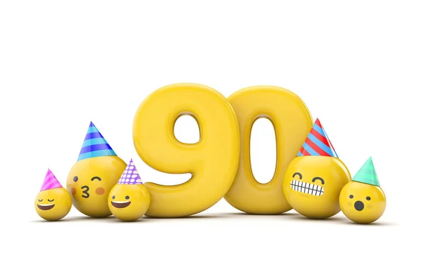 Fiesta de cumpleaños número 90 emoji. Renderizado 3D — Foto de Stock