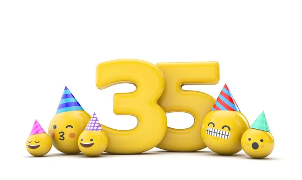 Número 35 emoji festa de aniversário celebração. Renderização 3D — Fotografia de Stock