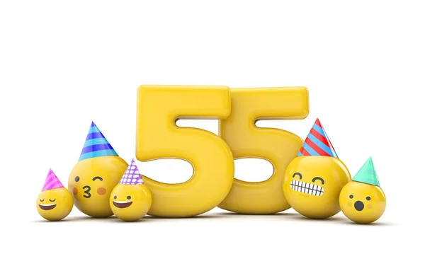 Impreza urodzinowa nr 55 emoji. 3d Renderowanie — Zdjęcie stockowe