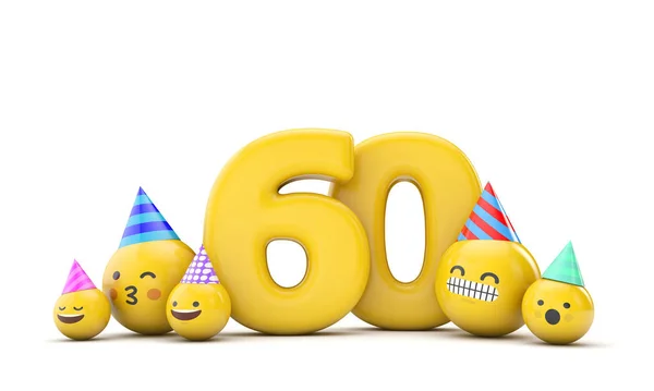 Perayaan ulang tahun Emoji nomor 60. Perender 3D — Stok Foto