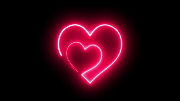 Bright glowing neon valentines love heart symbol animation. 3D Rendering — 비디오