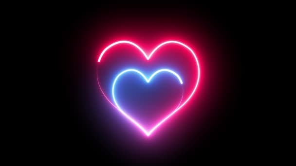 Jasně zářící neon Valentines láska srdce symbol animace. 3D vykreslování — Stock video