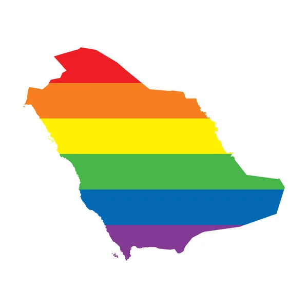 Arábia Saudita LGBTQ gay orgulho bandeira mapa —  Vetores de Stock