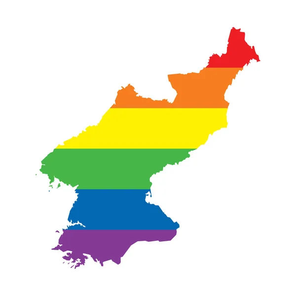 Coreia do Norte Mapa da bandeira do orgulho gay LGBTQ —  Vetores de Stock