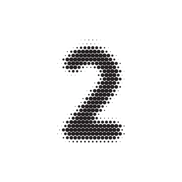 Nummer 2 zwart halve toon patroon lettertype — Stockvector