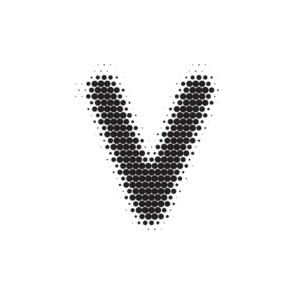 Letra V negro halftone pattern fuente — Vector de stock