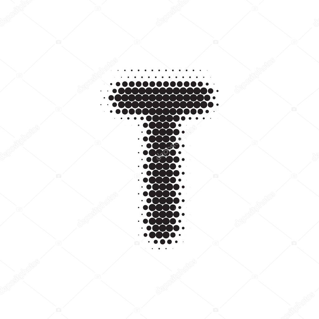Letter T black halftone pattern font