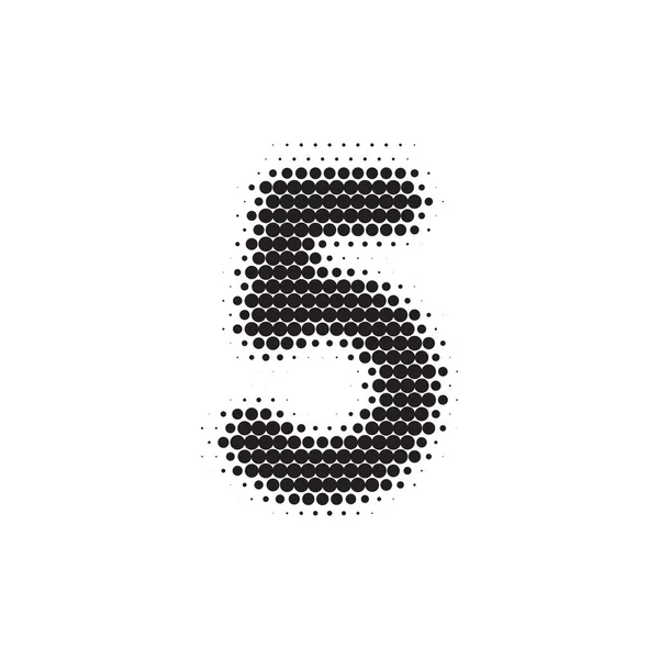 Number 5 black halftone pattern font — Stock Vector