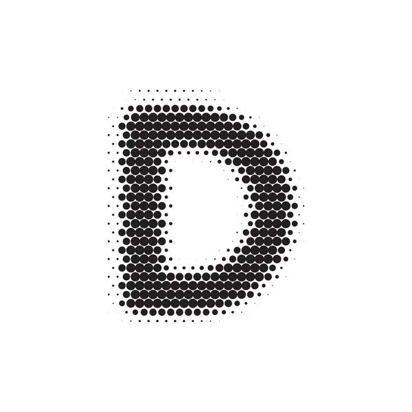 Lettre D police de motif demi-ton noir — Image vectorielle