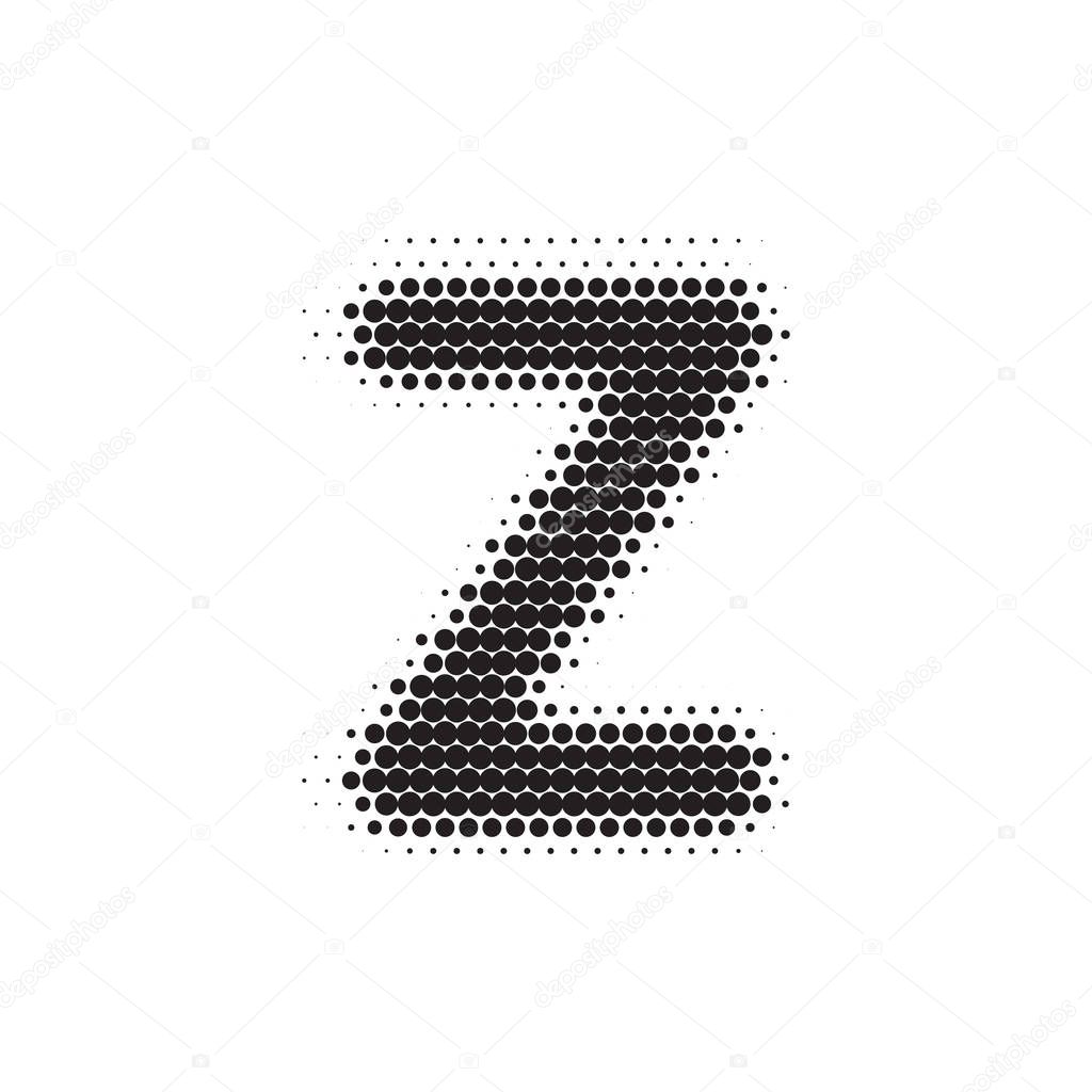 Letter Z black halftone pattern font