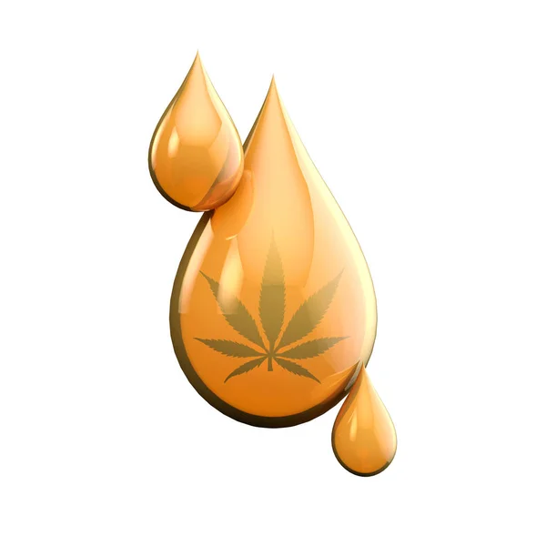 CBD oil drop from marijuana cannabis plant. 3D Rendering — 图库照片