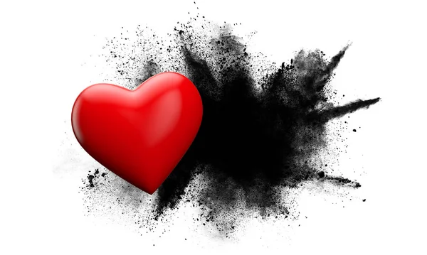 Coração de amor vermelho contra uma explosão de pó grunge. Renderização 3D — Fotografia de Stock