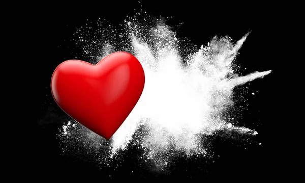 Corazón de amor rojo contra una explosión de polvo grunge. Renderizado 3D — Foto de Stock