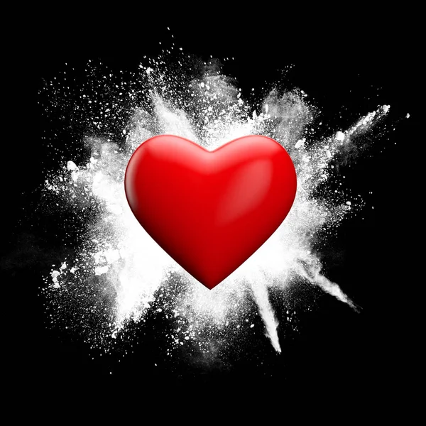 Red love heart against a grunge powder explosion. 3D Rendering — Stock Photo, Image