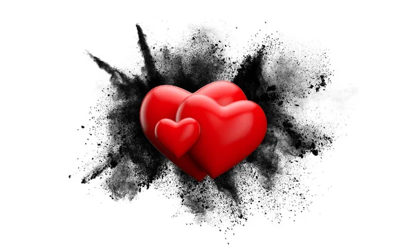 Red love heart against a grunge powder explosion. 3D Rendering — 스톡 사진