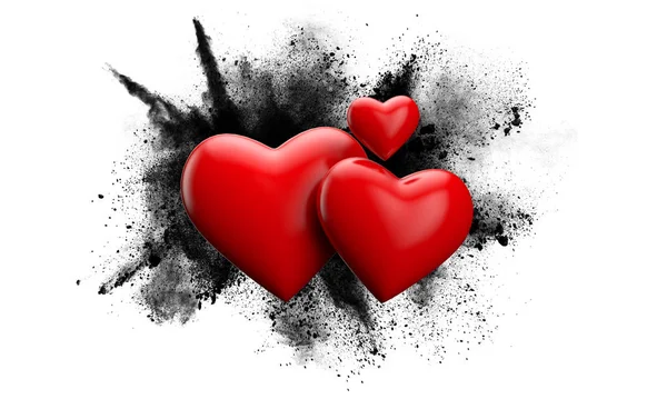 Piros szerelem szív ellen grunge por robbanás. 3d Kiolvasztás — Stock Fotó