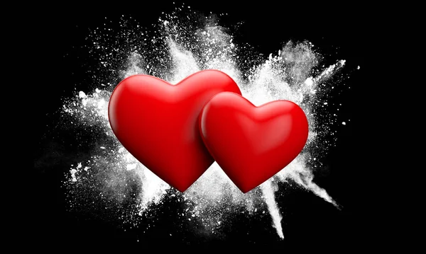 Red love heart against a grunge powder explosion. 3D Rendering — Stockfoto