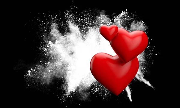 Corazón de amor rojo contra una explosión de polvo grunge. Renderizado 3D — Foto de Stock