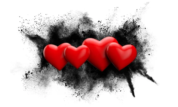 Red love heart against a grunge powder explosion. 3D Rendering — Stok fotoğraf