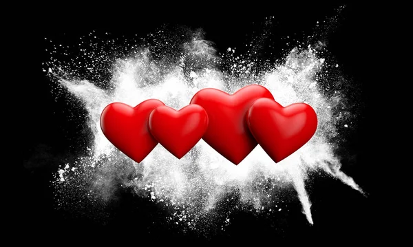 Coração de amor vermelho contra uma explosão de pó grunge. Renderização 3D — Fotografia de Stock