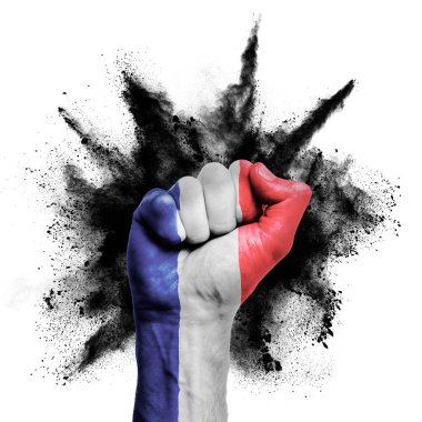 France raised fist with powder explosion, power, protest concept
