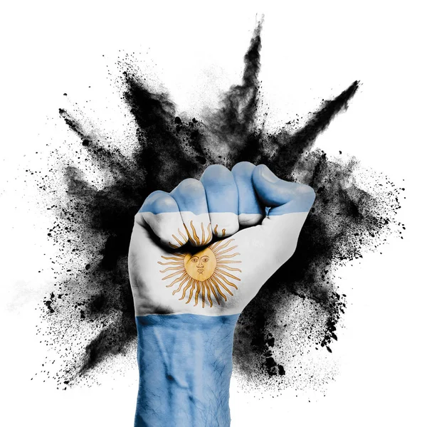 Argentina raised fist with powder explosion, power, protest concept — Stok fotoğraf