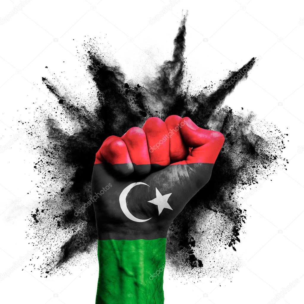 Libya raised fist with powder explosion, power, protest concept