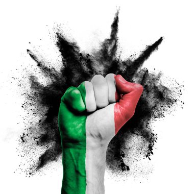 Italy raised fist with powder explosion, power, protest concept