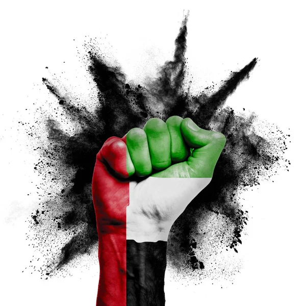 UAE raised fist with powder explosion, power, protest concept — Stock Photo, Image