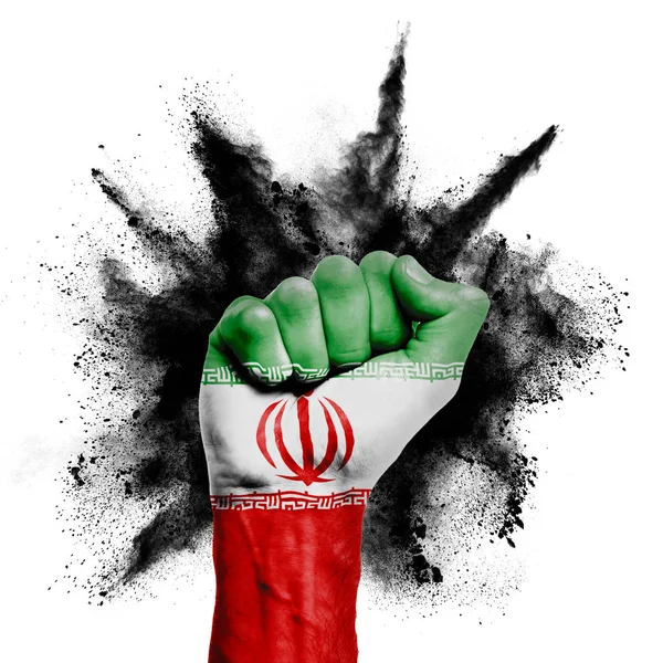 Iran a levé le poing avec explosion de poudre, puissance, concept de protestation — Photo