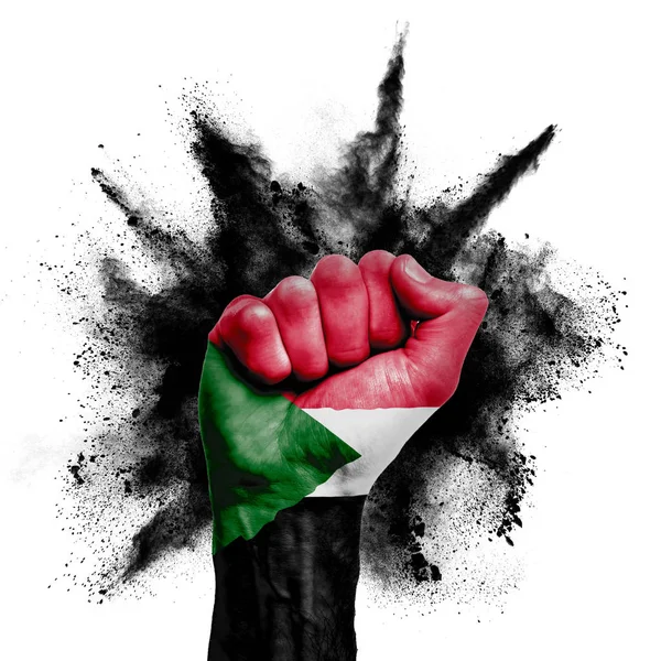 Sudan raised fist with powder explosion, power, protest concept — Stock Photo, Image