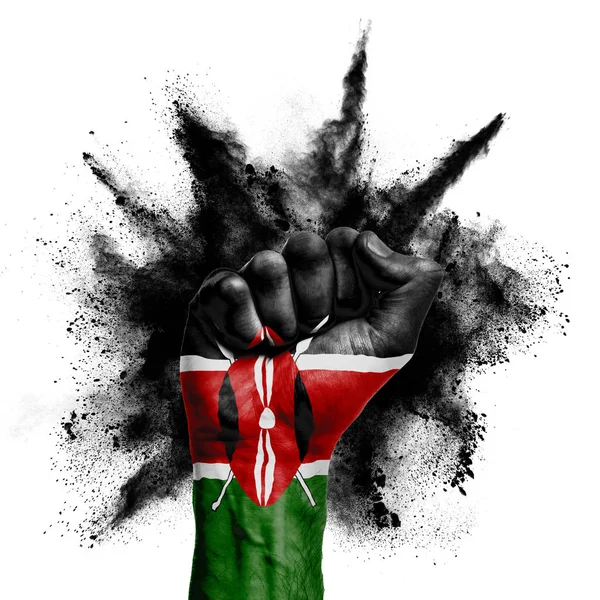 Kenya raised fist with powder explosion, power, protest concept — Stock Photo, Image