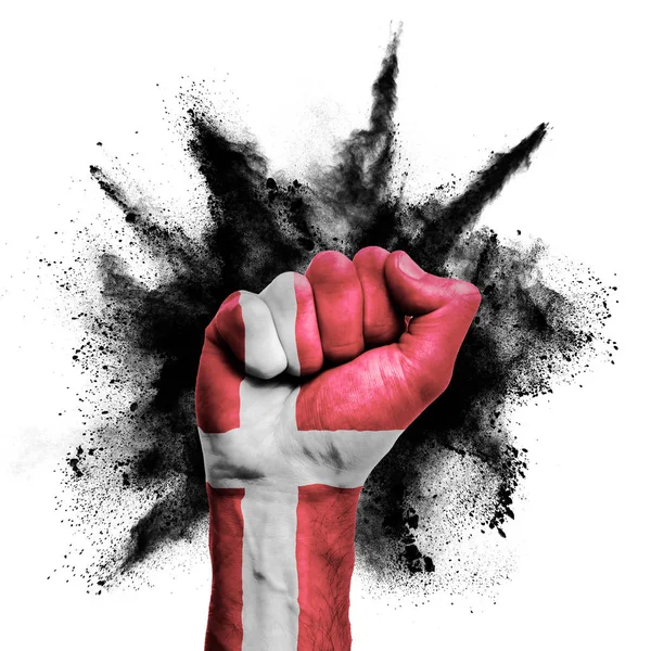 Denmark raised fist with powder explosion, power, protest concept — Stock Photo, Image