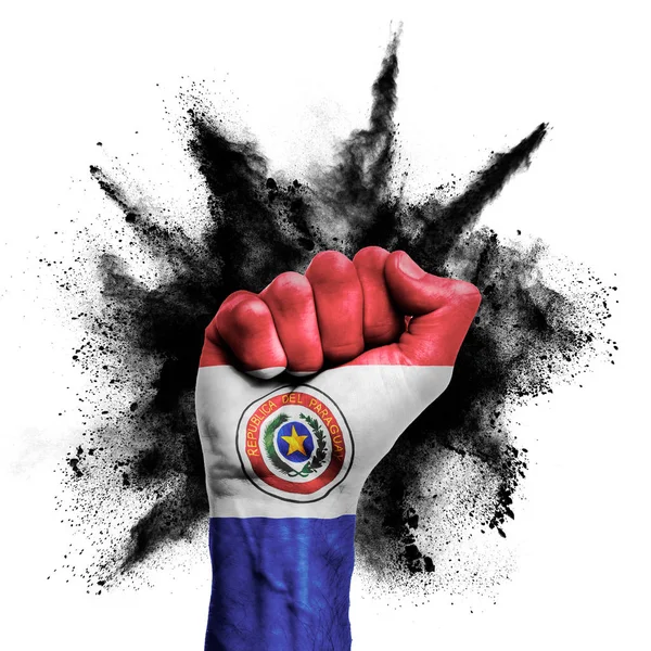 Paraguay raised fist with powder explosion, power, protest concept — Stock Photo, Image