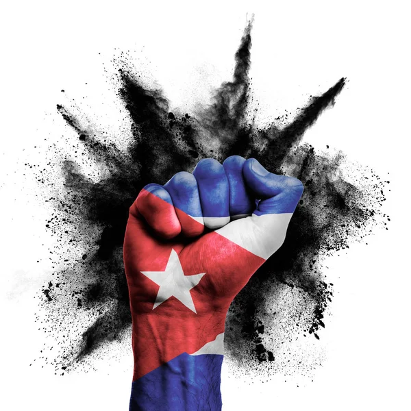 Cuba raised fist with powder explosion, power, protest concept — Stock Photo, Image