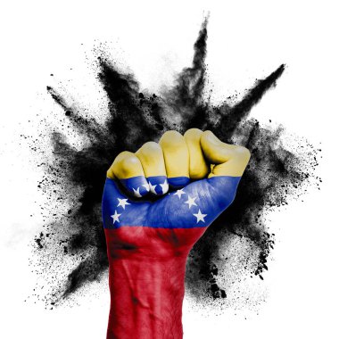Venezuela raised fist with powder explosion, power, protest concept