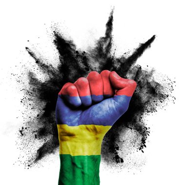 Mauritius raised fist with powder explosion, power, protest concept