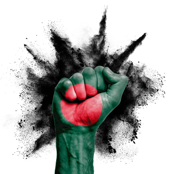 Bangladesh raised fist with powder explosion, power, protest concept — Stock Photo, Image