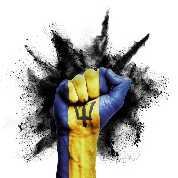 Barbados raised fist with powder explosion, power, protest concept — 스톡 사진