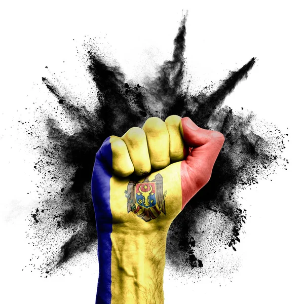 Mołdawia podniosła pięść z wybuchem proszku, mocą, koncepcją protestu — Zdjęcie stockowe