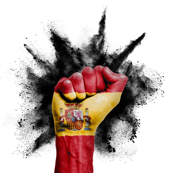 Spagna sollevato pugno con esplosione di polvere, potere, concetto di protesta — Foto Stock