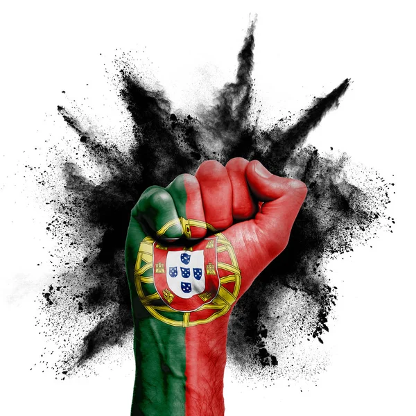 Portugal raised fist with powder explosion, power, protest concept — Stock fotografie