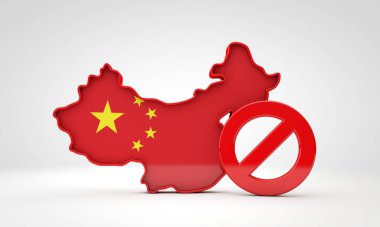 China map with restriction symbol. 3D Rendering