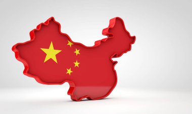 Çin bayrağıyla birlikte 3D Çin haritası. 3d Hazırlama