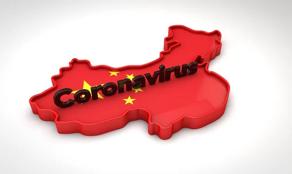 Карта Китая со словом коронавирус. 3D рендеринг — стоковое фото