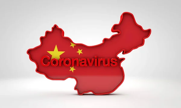 Map of China with the word coronavirus. 3D Rendering — 스톡 사진