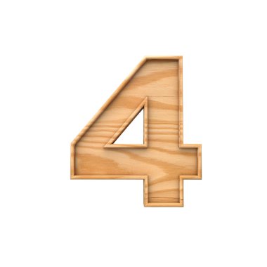 4 numaralı tahta sembol. 3d Hazırlama