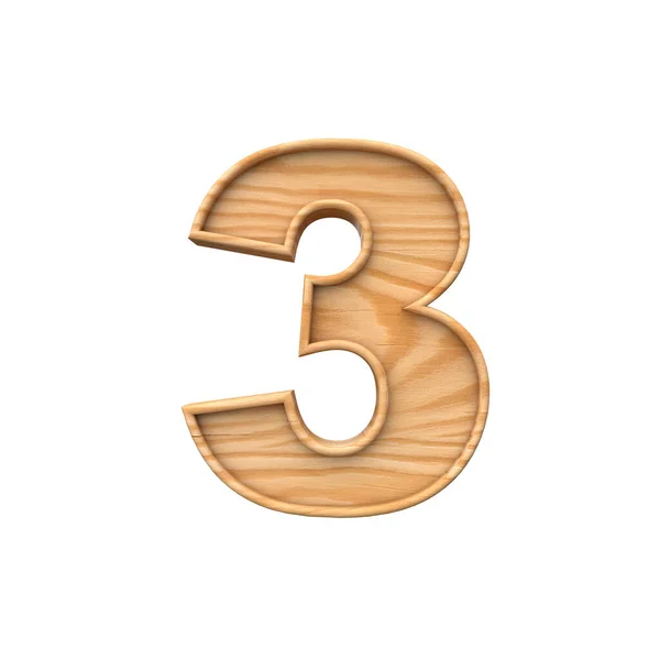 Símbolo número 3 de madeira. Renderização 3D — Fotografia de Stock